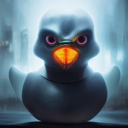 duck #405 | A angry looking blend of bird and rubber duck, large eyes, menacing look, professional majestic oil painting, 3d render, cgi