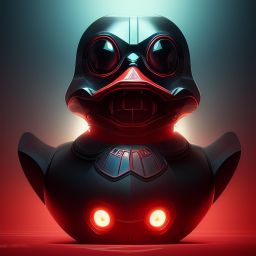 duck #133 | Photo of a blend of droid, rubber ducky and duckling as king with red reflections in eyes, cyberpunk cyborg, sci - fi, intricate abstract upper body intricate artwork, by tooth wu, wlop, beeple
