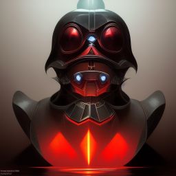 duck #110 | Photo of a blend of darth vader, droid, rubber ducky and duckling as king with red reflections in eyes, cyberpunk cyborg, sci - fi, intricate abstract upper body intricate artwork, by tooth wu, wlop