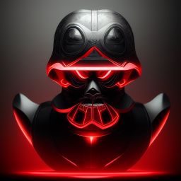 duck #171 | Photo of a blend of overlord, rubber ducky and duckling as king with red reflections in eyes, cyberpunk cyborg, sci - fi, intricate abstract upper body intricate artwork, by tooth wu, wlop, beeple