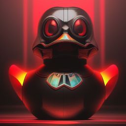 duck #131 | Photo of a blend of droid, rubber ducky and duckling as king with red reflections in eyes, cyberpunk cyborg, sci - fi, intricate abstract upper body intricate artwork, by tooth wu, wlop, beeple