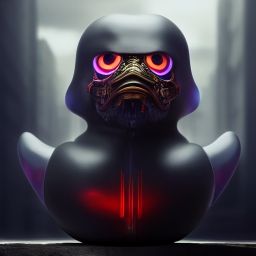 duck #406 | A angry looking blend of bird and rubber duck, large eyes, menacing look, professional majestic oil painting, 3d render, cgi, cyberpunk cyborg, sci - fi
