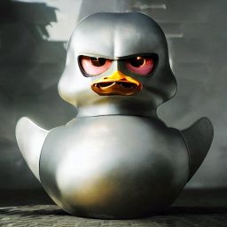 duck #425 | A fierce blend of knight and rubber duck, large eyes, menacing, professional majestic oil painting, 3d render, cgi