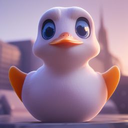 duck #573 | An adorable baby duckling dressed as a superhero, complete with a cape and a mask, ready to save the day, standing proudly on a skyscraper rooftop, overlooking a bustling city