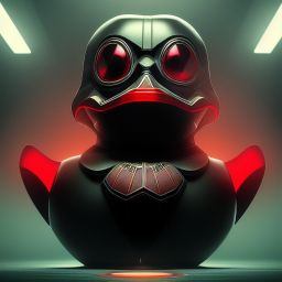 duck #142 | Photo of a blend of droid, rubber ducky and duckling as king with red reflections in eyes, cyberpunk cyborg, sci - fi, intricate abstract upper body intricate artwork, by tooth wu, wlop, beeple