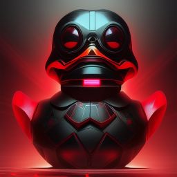 duck #114 | Photo of a blend of droid, rubber ducky and duckling as king with red reflections in eyes, cyberpunk cyborg, sci - fi, intricate abstract upper body intricate artwork, by tooth wu, wlop, beeple