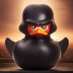 duck #399 | A menacing blend of duck and rubber duck, large eyes, menacing look, professional majestic oil painting, 3d render, cgi
