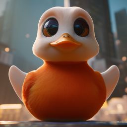 duck #567 | An adorable baby duckling dressed as a superhero, complete with a cape and a mask, ready to save the day, standing proudly on a skyscraper rooftop, overlooking a bustling city