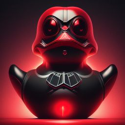 duck #185 | Photo of a blend of droid and rubber ducky as king with red reflections in eyes, cyberpunk cyborg, sci - fi, intricate abstract upper body intricate artwork, by tooth wu, wlop, beeple