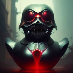 duck #99 | Photo of a blend of darth vader, droid, rubber ducky and duckling as king with red reflections in eyes, professional majestic oil painting by Ed Blinkey,Atey Ghailan,Studio Ghibli,by Jeremy Mann