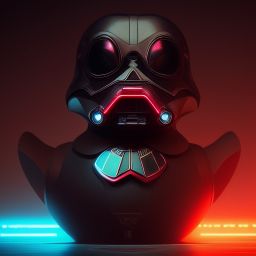 duck #106 | Photo of a blend of darth vader, droid, rubber ducky and duckling as king with red reflections in eyes, cyberpunk cyborg, sci - fi, intricate abstract upper body intricate artwork, by tooth wu, wlop