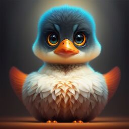 duck #685 | 3d fluffy a cute blue duck, strong colors, perfect beak, colorful, soft smooth lighting , 3d fluffy, closeup cute and adorable, cute big circular reflective eyes, long fuzzy fur, Pixar render