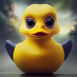 duck #436 | A sweet little blend of duckling and rubber duckie, large eyes, cute, professional majestic oil painting, 3d render, cgi