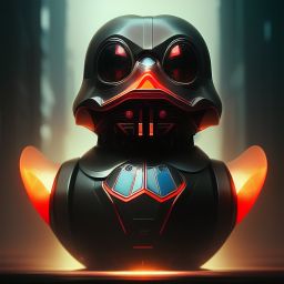 duck #103 | Photo of a blend of darth vader, droid, rubber ducky and duckling as king with red reflections in eyes, professional majestic oil painting by Ed Blinkey,Atey Ghailan,Studio Ghibli,by Jeremy Mann
