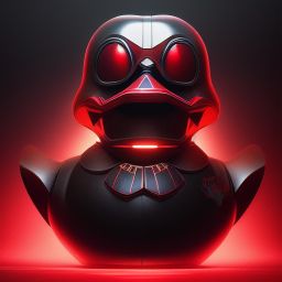 duck #115 | Photo of a blend of droid, rubber ducky and duckling as king with red reflections in eyes, cyberpunk cyborg, sci - fi, intricate abstract upper body intricate artwork, by tooth wu, wlop, beeple