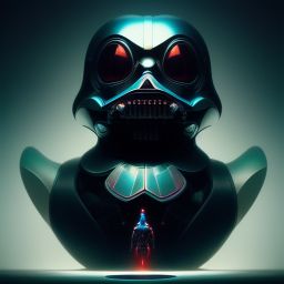 duck #97 | Photo of a blend of droid, rubber ducky and duckling as king with red reflections in eyes, cyberpunk cyborg, sci - fi, intricate abstract upper body intricate artwork, by tooth wu, wlop, beeple