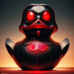 duck #144 | Photo of a blend of droid, rubber ducky and duckling as king with red reflections in eyes, cyberpunk cyborg, sci - fi, intricate abstract upper body intricate artwork, by tooth wu, wlop, beeple