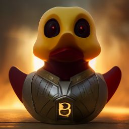 duck #381 | A ferocious blend of warrior and rubber duck, in armor, battle, angry, professional majestic oil painting,trending on ArtStation,trending on CGSociety,volumetric lighting