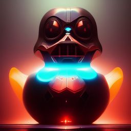 duck #102 | Photo of a blend of darth vader, droid, rubber ducky and duckling as king with red reflections in eyes, professional majestic oil painting by Ed Blinkey,Atey Ghailan,Studio Ghibli,by Jeremy Mann