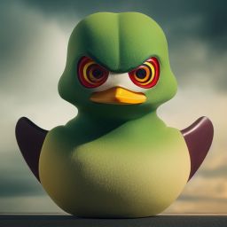 duck #411 | A angry looking blend of bird and rubber duck, large eyes, menacing look, professional majestic oil painting, 3d render, cgi