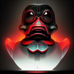 duck #137 | Photo of a blend of droid, rubber ducky and duckling as king with red reflections in eyes, cyberpunk cyborg, sci - fi, intricate abstract upper body intricate artwork, by tooth wu, wlop, beeple