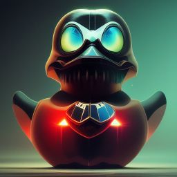 duck #146 | Photo of a blend of droid and rubber ducky as king with red reflections in eyes, cyberpunk cyborg, sci - fi, intricate abstract upper body intricate artwork, by tooth wu, wlop, beeple