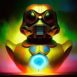 duck #244 | Photo of a blend of droid and rubber ducky, cosmic energy, colorful, painting burst, dramatic lighting, tone mapped, intricate, elegant, highly detailed, digital painting, artstation, concept art