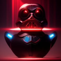 duck #108 | Photo of a blend of darth vader, droid, rubber ducky and duckling as king with red reflections in eyes, cyberpunk cyborg, sci - fi, intricate abstract upper body intricate artwork, by tooth wu, wlop