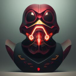 duck #116 | Photo of a blend of darth vader, droid, rubber ducky and duckling as king with red reflections in eyes, cyberpunk cyborg, sci - fi, intricate abstract upper body intricate artwork, by tooth wu, wlop