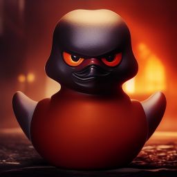 duck #397 | A menacing blend of duck and rubber duck, large eyes, menacing look, professional majestic oil painting, 3d render, cgi