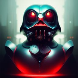 duck #56 | Photo of a blend of darth vader, rubber ducky and duckling as king with red reflections in eyes, professional majestic oil painting by Ed Blinkey,Atey Ghailan,Studio Ghibli,by Jeremy Mann