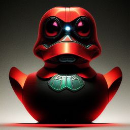 duck #135 | Photo of a blend of droid, rubber ducky and duckling as king with red reflections in eyes, cyberpunk cyborg, sci - fi, intricate abstract upper body intricate artwork, by tooth wu, wlop, beeple