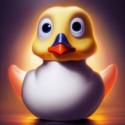 duck #440 | A cute little blend of duckling and rubber duckie, large eyes, very cute, professional majestic oil painting, 3d render, cgi, cosmic energy, colorful, painting burst, beautiful face, symmetrical face