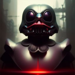 duck #53 | Photo of a blend of darth vader, rubber ducky and duckling as king with red reflections in eyes, professional majestic oil painting by Ed Blinkey,Atey Ghailan,Studio Ghibli,by Jeremy Mann