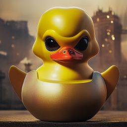 duck #422 | A fierce blend of knight and rubber duck, large eyes, menacing, professional majestic oil painting, 3d render, cgi