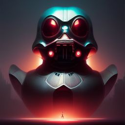 duck #104 | Photo of a blend of darth vader, droid, rubber ducky and duckling as king with red reflections in eyes, cyberpunk cyborg, sci - fi, intricate abstract upper body intricate artwork, by tooth wu, wlop