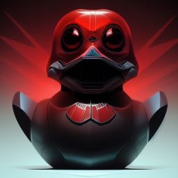 duck #129 | Photo of a blend of droid, rubber ducky and duckling as king with red reflections in eyes, cyberpunk cyborg, sci - fi, intricate abstract upper body intricate artwork, by tooth wu, wlop, beeple