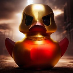 duck #419 | A fierce blend of knight and rubber duck, large eyes, menacing, professional majestic oil painting, 3d render, cgi
