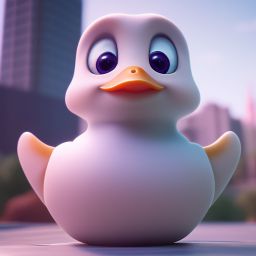 duck #575 | An adorable baby duckling dressed as a superhero, complete with a cape and a mask, ready to save the day, standing proudly on a skyscraper rooftop, overlooking a bustling city