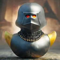 duck #423 | A fierce blend of knight and rubber duck, large eyes, menacing, professional majestic oil painting, 3d render, cgi