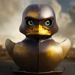 duck #424 | A fierce blend of knight and rubber duck, large eyes, menacing, professional majestic oil painting, 3d render, cgi