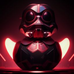 duck #107 | Photo of a blend of darth vader, droid, rubber ducky and duckling as king with red reflections in eyes, cyberpunk cyborg, sci - fi, intricate abstract upper body intricate artwork, by tooth wu, wlop