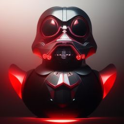 duck #105 | Photo of a blend of darth vader, droid, rubber ducky and duckling as king with red reflections in eyes, cyberpunk cyborg, sci - fi, intricate abstract upper body intricate artwork, by tooth wu, wlop
